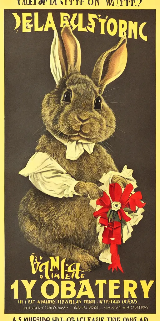 Image similar to a rabbit in the style of a 1 9 1 0 s poster advertisement