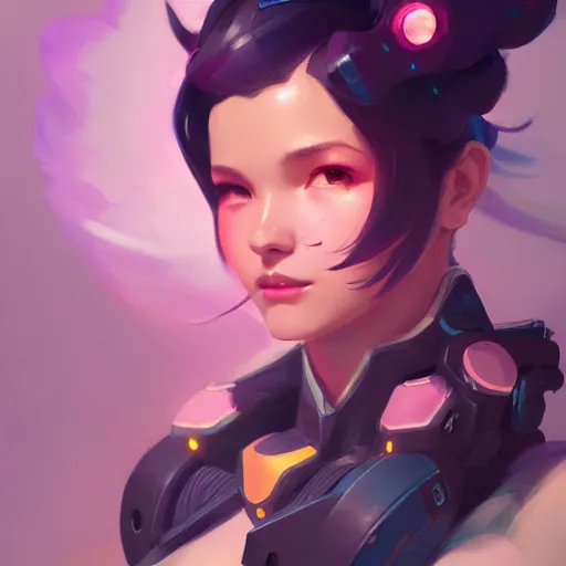 Image similar to a beautiful portrait of a beautiful dva, overwatch concept art by pete mohrbacher and guweiz and ilya kuvshinov, digital art, highly detailed, intricate, sharp focus, trending on artstation hq, deviantart, unreal engine 5, 4 k uhd image