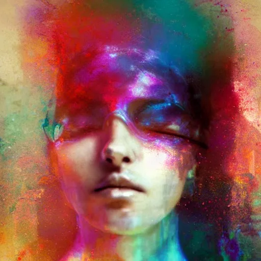 Image similar to resonant frequency by cy Twombly and BASTIEN LECOUFFE DEHARME, colorful, iridescent, volumetric lighting, abstract