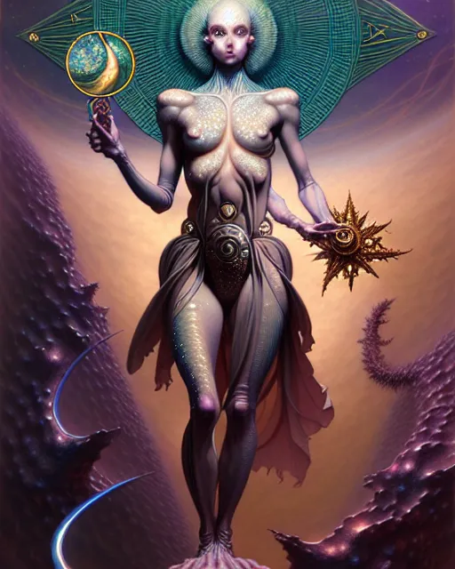 Image similar to the star tarot card, fantasy character portrait made of fractals, ultra realistic, wide angle, intricate details, the fifth element artifacts, highly detailed by peter mohrbacher, hajime sorayama, wayne barlowe, boris vallejo, aaron horkey, gaston bussiere, craig mullins