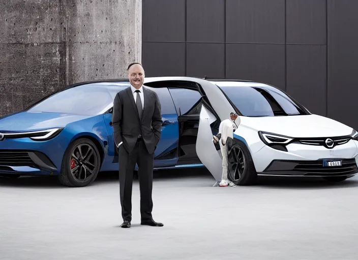 Image similar to batman standing next to 2 0 2 2 opel sedan, vehicle photography