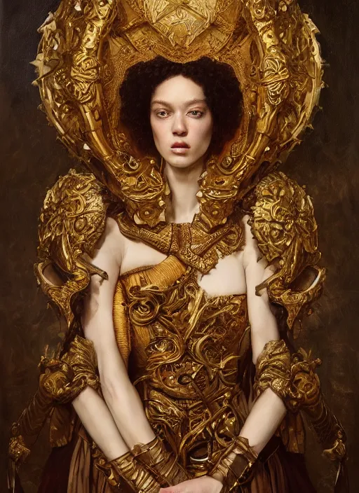 Image similar to highly detailed oil painting | very intricate | cinematic lighting | award - winning | football baroque armor fashion by alexander mcqueen | by roberto ferri, by tom bagshaw, by j. c. leyendecker and klimt, american romanticism, by austin osman spare, artstation, cgsociety, official art, octane