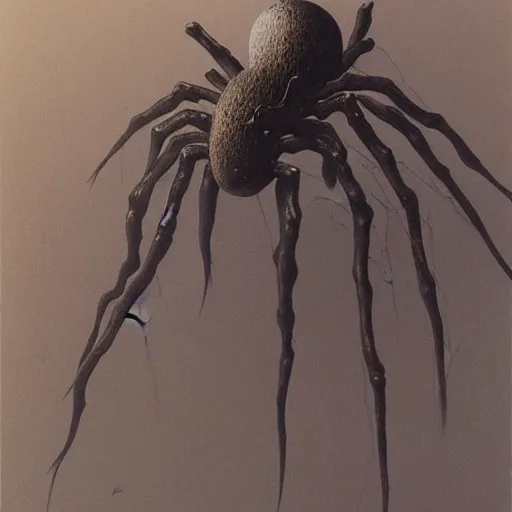 Prompt: Spider out of mind by zdzisław beksiński