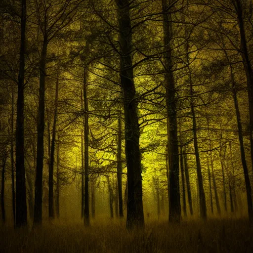 Image similar to photo of a tree on a forest landscape, harsh flash,