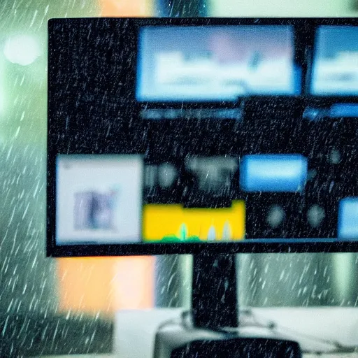 Image similar to a computer monitor under rain, 4k,