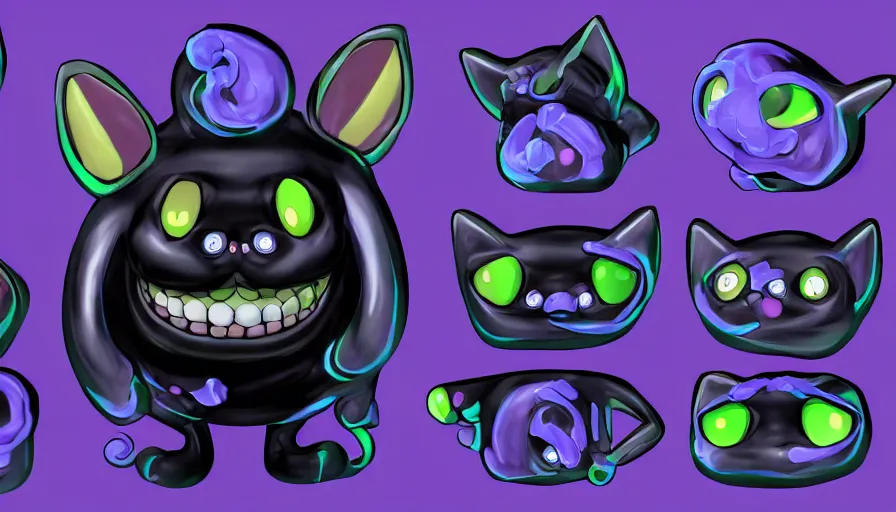 Prompt: a digital art portrait of black slime cat character design from five nights at freddy, cute liquid ink cat character sheet, 4 k, ultra detail, volumetric lighting, unreal engine, octane render