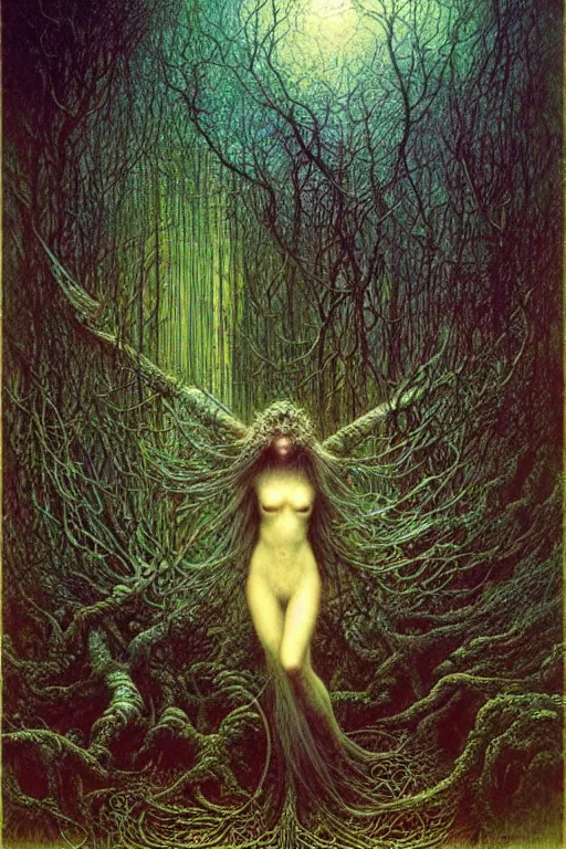 Image similar to enchanted garden by jean delville, luis royo, beksinski, grimshaw