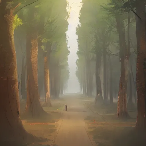 Image similar to The tree-lined avenue Begins to fade from view, Drowning past regrets In tea and cigarettes, artstation, cgsociety