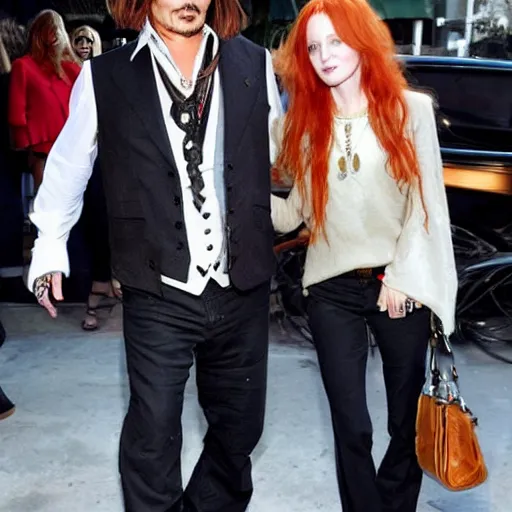 Image similar to johnny depp with his new girlfriend with ginger hair.