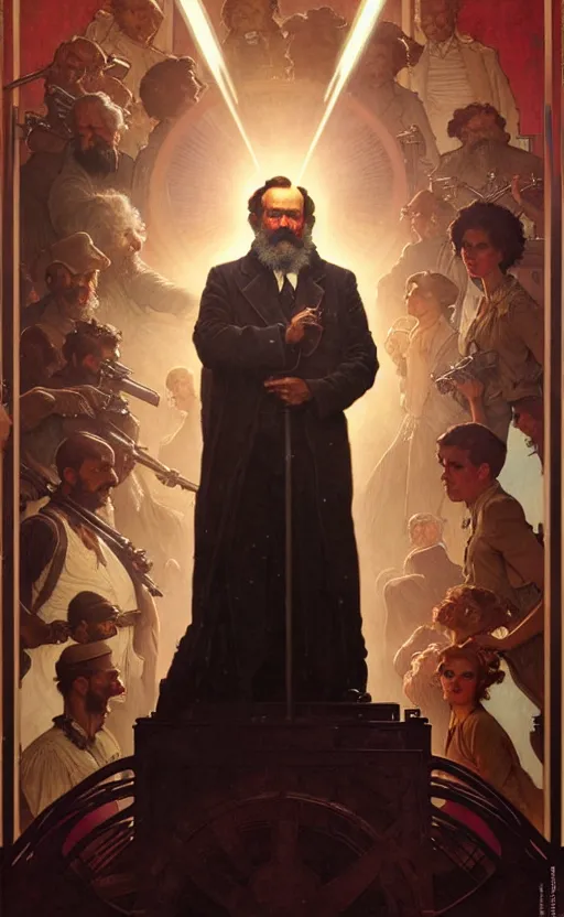 Prompt: karl marx gorgeous lighting by weta studio, mucha, bautista and norman rockwell and greg rutkowski and tom bagshaw and james gurney and lucasfilm