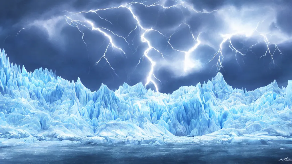 Prompt: digital painting of a majestic glacier, realistic lightning, hyper detailed