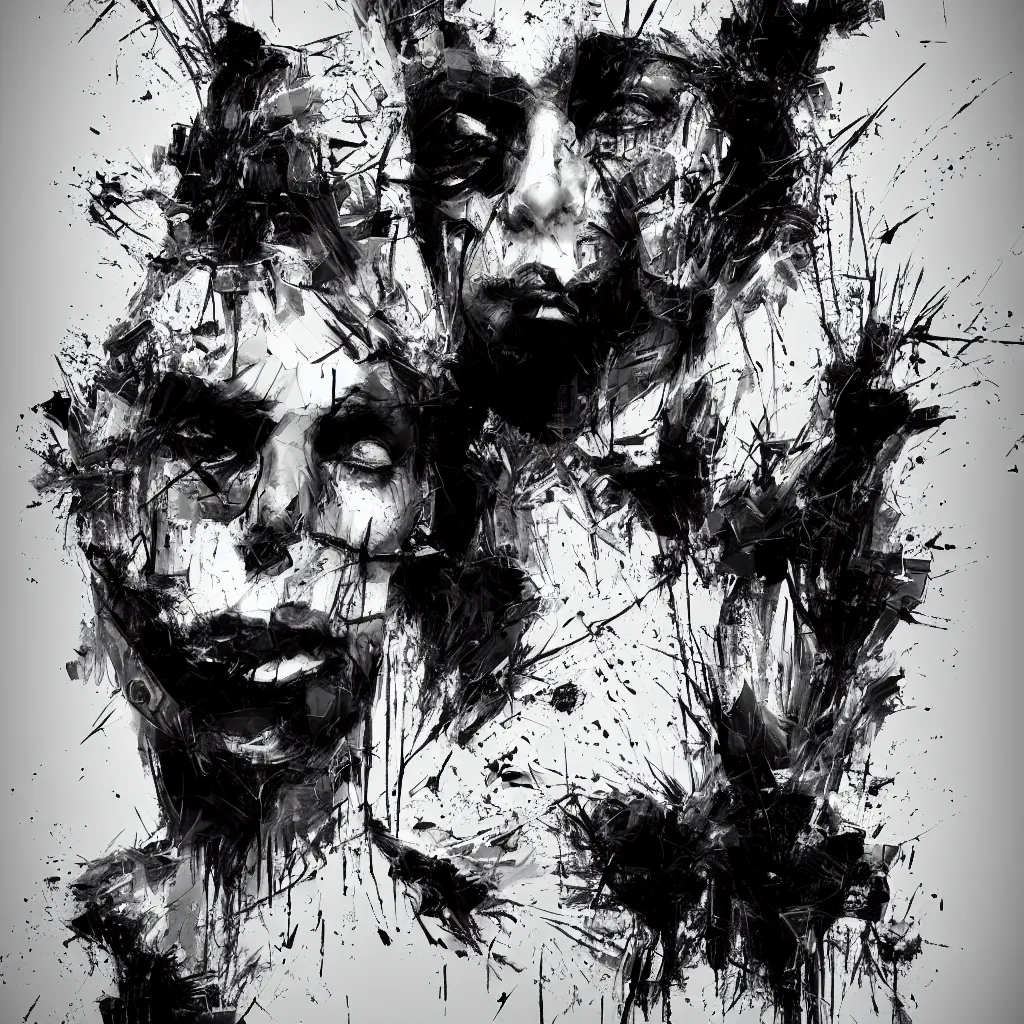 Image similar to black and white full shot cinematographic man abstract expressionism quality render unreal engine 5, 3 d by russ mills