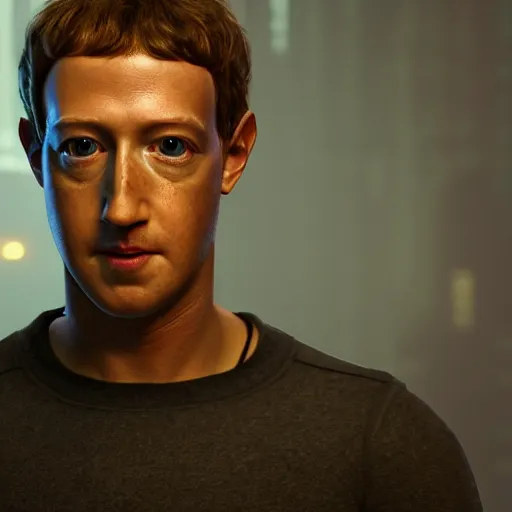 Image similar to Mark Zuckerberg as a creepy futuristic Android , film still from The blade Runner 2049, hyperrealistic, highly detailed, depth of field, High definition, 8k, octane render, artstation