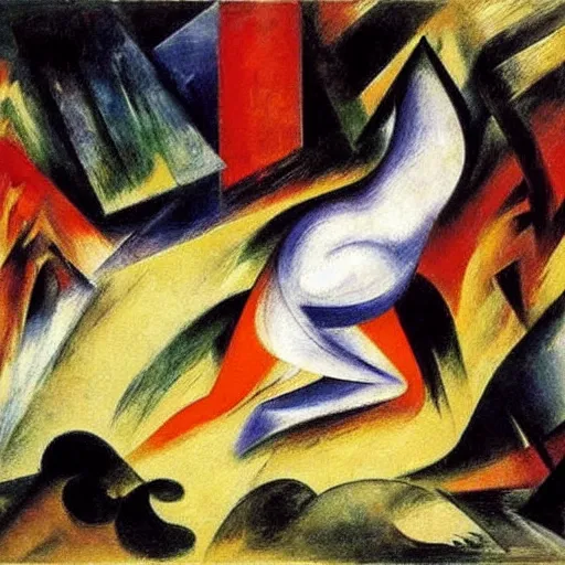 Image similar to bride falls over, oil painting by franz marc