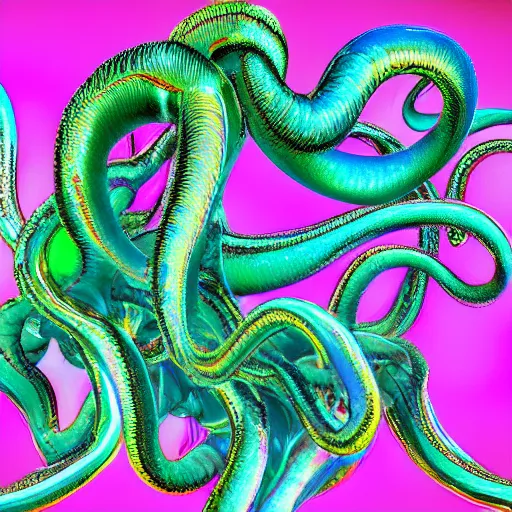 Prompt: Crazy fractals + squid tentacles + iridescent