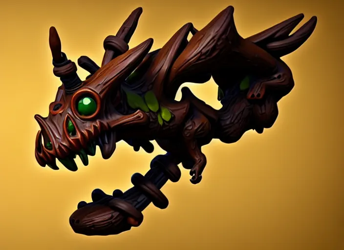 Image similar to brown wooden festeroot dragonskull treant head, stylized stl, 3 d render, activision blizzard style, hearthstone style, darksiders art style