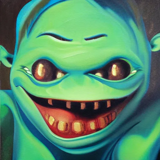 Image similar to an oil painting depicting trollface