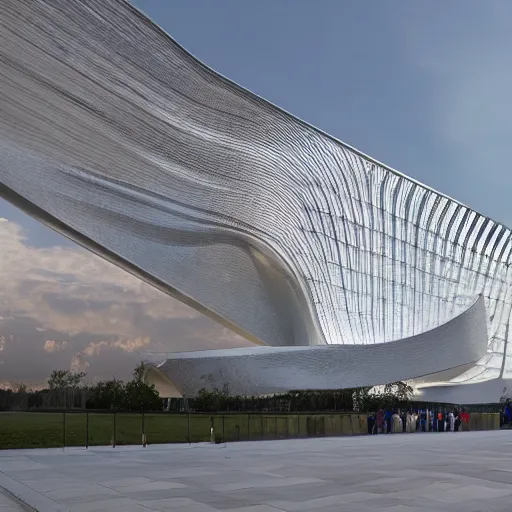 Image similar to a shiny and solemn memorial by zaha hadid