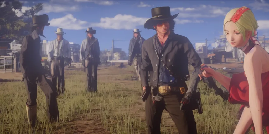 Prompt: cowboy bepop anime science fiction in red dead redemption 2