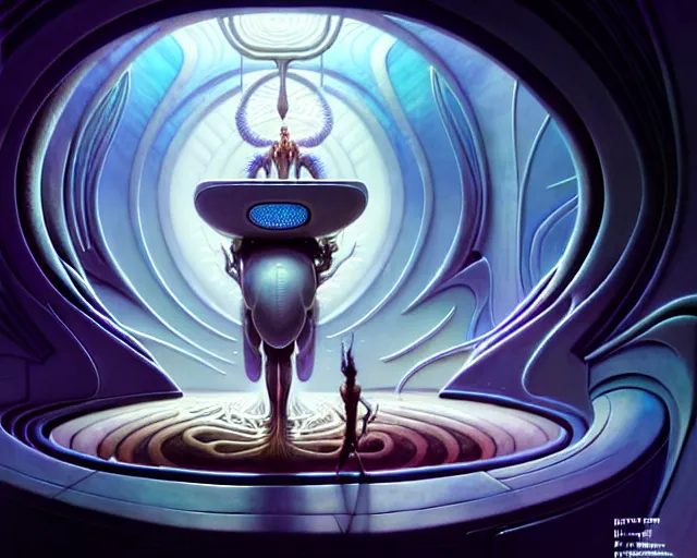 Image similar to a futuristic toilet, fantasy landscape made of fractals facing each other, ultra realistic, wide angle, intricate details, the fifth element artifacts, highly detailed by peter mohrbacher, hajime sorayama, wayne barlowe, boris vallejo, aaron horkey, gaston bussiere, craig mullins