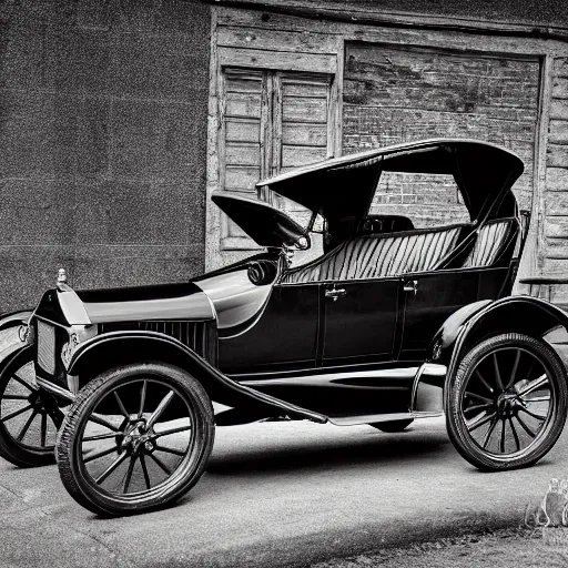 Image similar to Model T Ford with huge rims, (Sony a7R IV, symmetric balance, polarizing filter, Photolab, Lightroom, 4K, Dolby Vision, Photography Award, black and white)