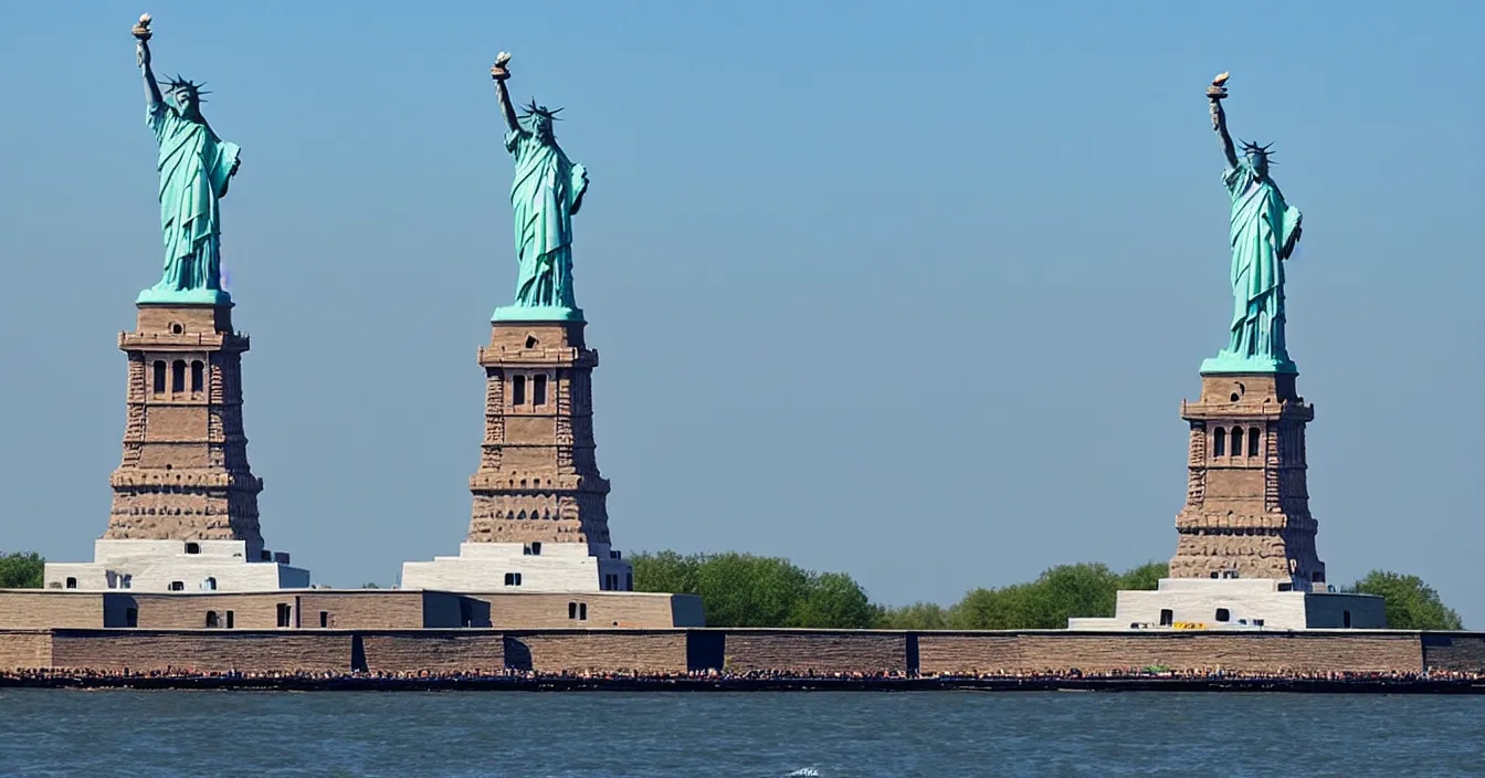 Image similar to the statue of liberty is riding chopper