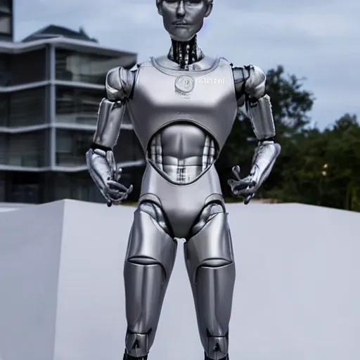 Image similar to made of ice, a realistic detailed photo of a guy who is an attractive humanoid who is half robot and half humanoid, who is a male android, on display, blank stare, showing off his muscles, shiny skin, posing like a statue, by the pool, frozen ice statue, f 1 driver pierre gasly, humanoid robot