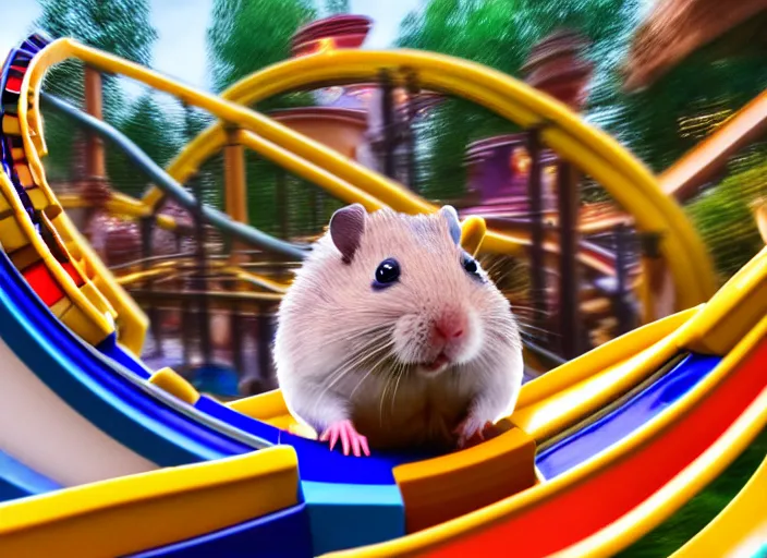 film still of a hamster riding a roller coaster in Stable Diffusion