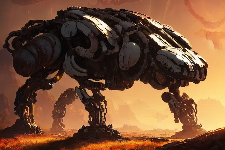 Image similar to shell - walker machine mecanical creature robot of horizon forbidden west horizon zero dawn radiating a glowing aura global illumination ray tracing hdr fanart arstation by ian pesty and alena aenami artworks in 4 k