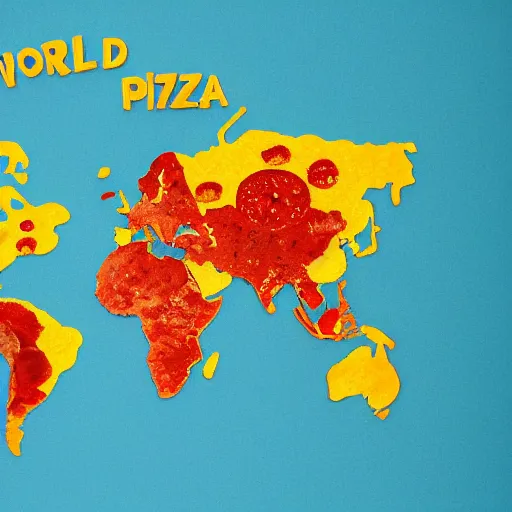 Prompt: the world map but made of pizza