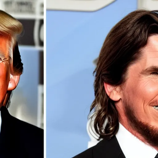 Image similar to christian bale with Donald Trump's hair as Donald Trump