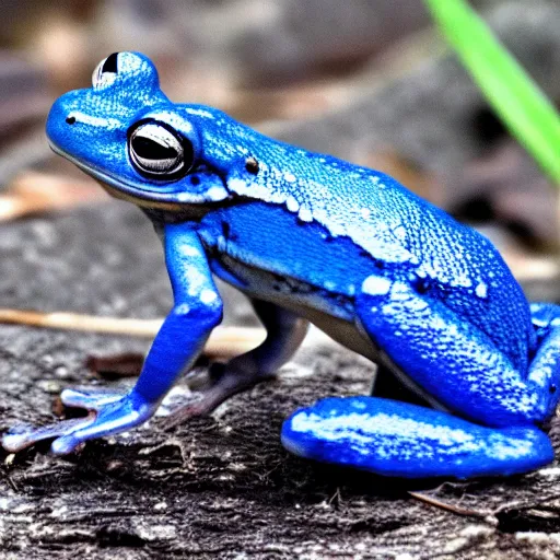 Image similar to a sad blue frog