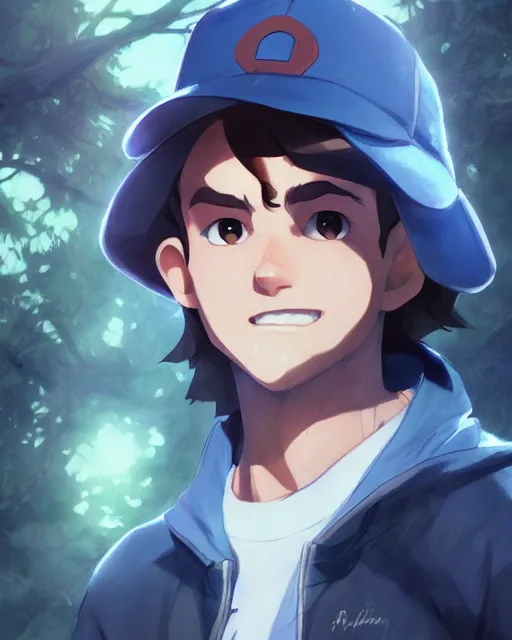 Prompt: dipper pines, medium shot, visible face, detailed face, perfectly shaded, atmospheric lighting, by makoto shinkai, stanley artgerm lau, wlop, rossdraws