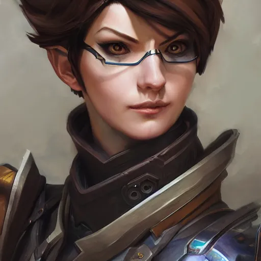 Image similar to tracer from overwatch as a fantasy d&d character, close-up portrait art by Donato Giancola and James Gurney, digital art, trending on artstation