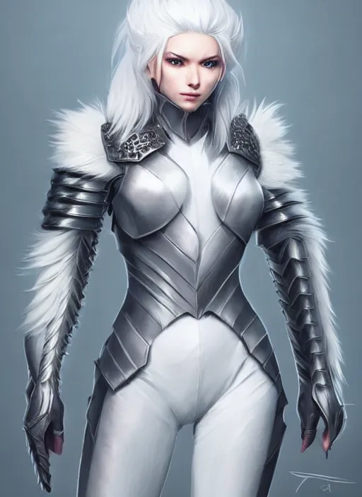 Image similar to fur - lined armor!!! beautiful and elegant white haired female!! gorgeous ayes!! character concept art, sharp focus, octane render! unreal engine 5! highly rendered!! trending on artstation!! detailed linework!! illustration by artgerm and wlop