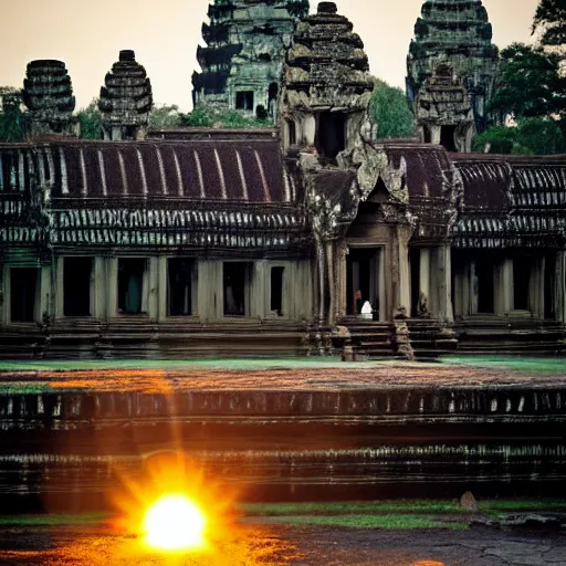 Image similar to angkor wat with water falls, sunset magic hour backlit photography