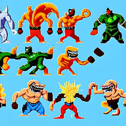 Image similar to street sharks 2d capcom fighting game sprite, pixel art