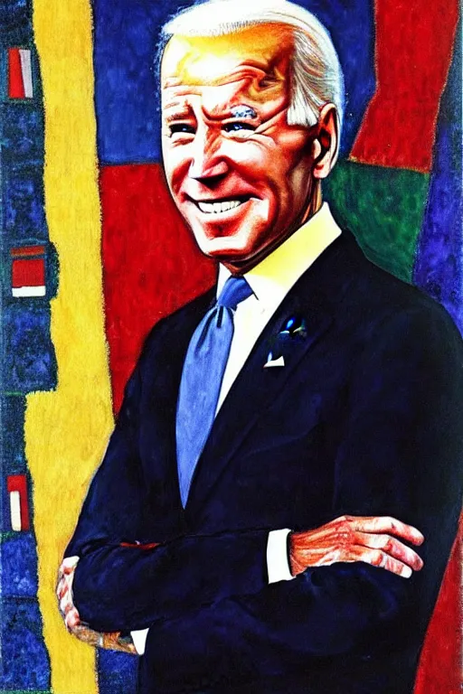 Image similar to joe biden, painting by gustav klimt