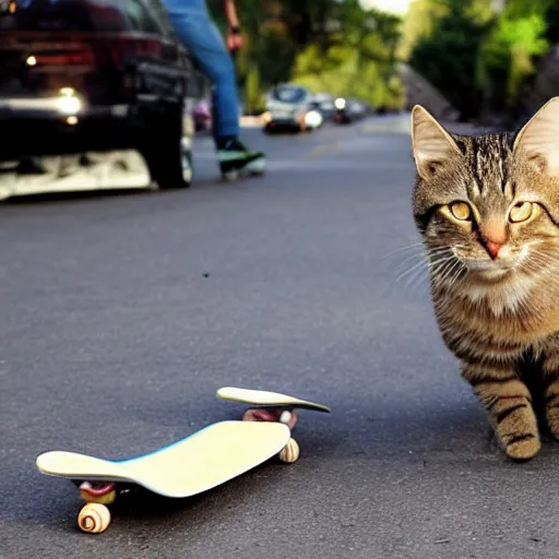Prompt: cat riding a skateboard