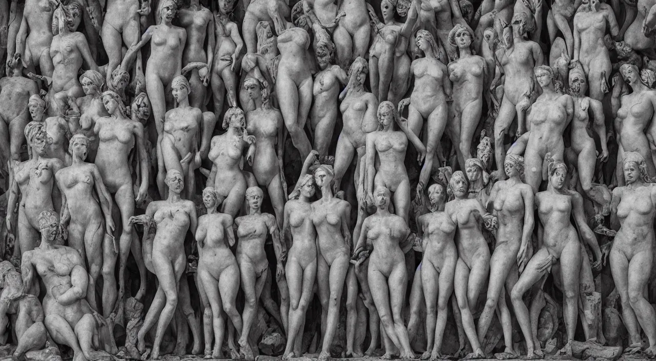 Prompt: 5 0 giant women body sculptures shaping as colums and sculptures a surrealistic building at the kingdom of julius caesar, roman historic works, hyper - detailed, artstation trending, world renowned artists, historic artworks society, antique renewel, good contrast,, cgsociety, deviantart, by gustave dore, 2 4 mm lens, photorealist, national geographic