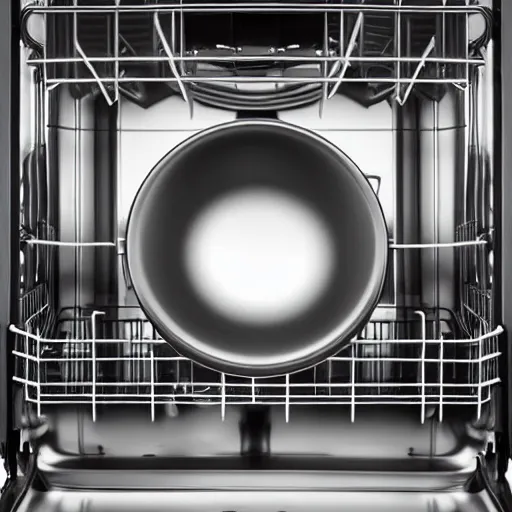 Image similar to The inside of a dishwasher has a single rusty frying pan, studio lighting, professional photography