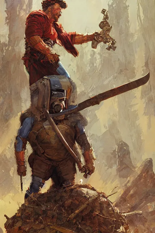 Image similar to pulp scifi fantasy illustration full body portrait marvel superhero paul bunyan carrying axe, by norman rockwell, jack kirby, bergey, craig mullins, ruan jia, jeremy mann, tom lovell, 5 0 s, astounding stories, amazing, fantasy, other worlds