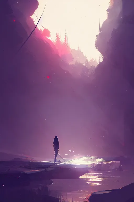 Image similar to concept art by jama jurabaev and ismail inceoglu, cel shaded, cinematic shot, trending on artstation, high quality, brush stroke, lonely crystal cave under moonlight reflection, and the streams are dotted with stars