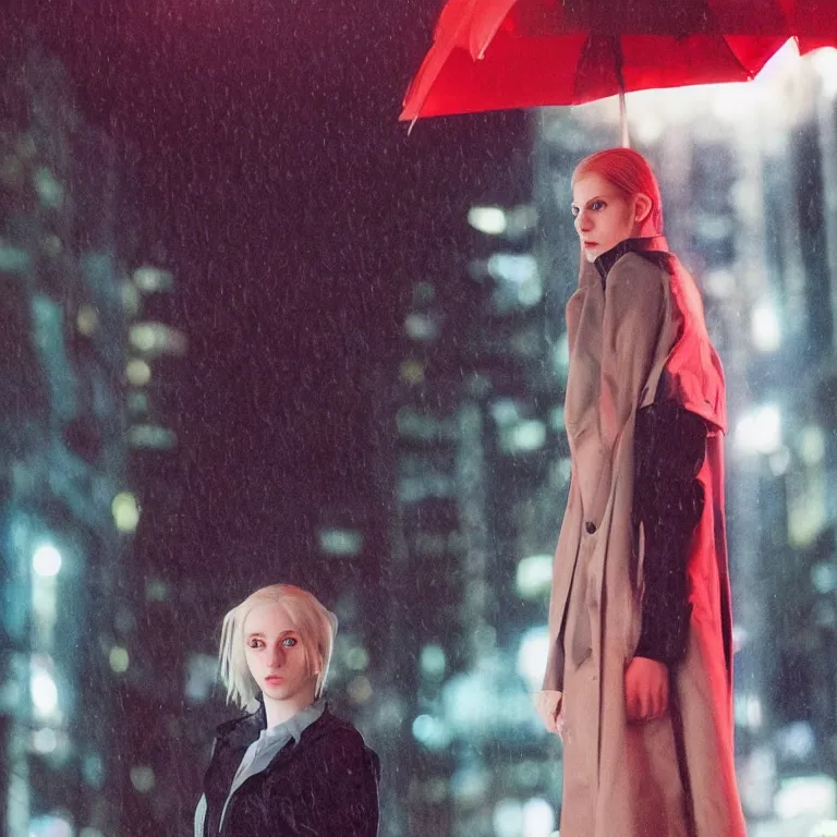 Prompt: cute annie leonhart in a neon city, beautiful face, pale skin, rule of thirds, cinematic lighting, rainy weather, melancholy atmosphere, sharp focus, backlit, model agency, instagram photo, shot on iphone 1 3 pro max, hyper realistic,