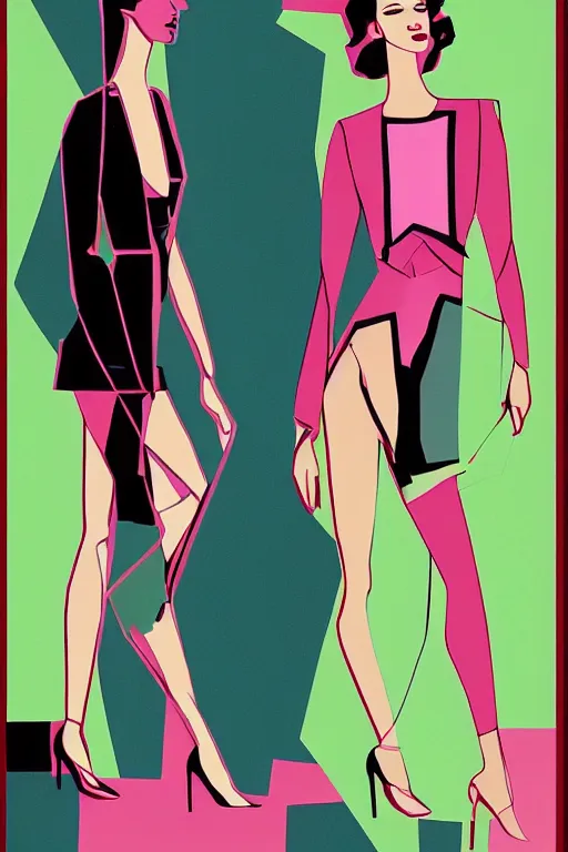 Image similar to digital fashion illustration in 1980 by Patrick Nagel artist