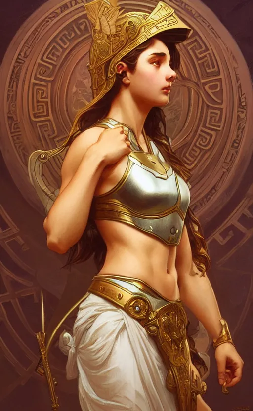 Image similar to ! dream the goddess athena, greek mythology, intricate, upper body, highly detailed, digital painting, artstation, concept art, sharp focus, cinematic lighting, illustration, art by artgerm and greg rutkowski, alphonse mucha, cgsociety