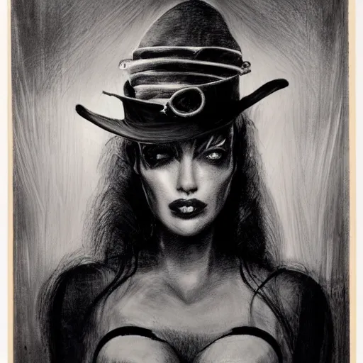 Prompt: a mysterious girl wearing many hats, shadows, dramatic lighting, character portrait, detailed, jack kirby, concept art, jim lee, joel - peter witkin