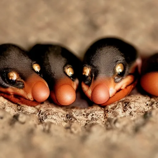 Image similar to tiny dachshunds hatching from eggs : : wildlife photography : : macro photography,