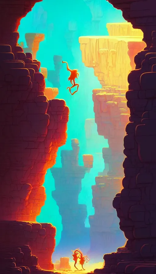 Prompt: deep natural cave wall, dynamic light, global illumination, illustration by josan gonzales and moebius, rhads, clean thick line, comics style,