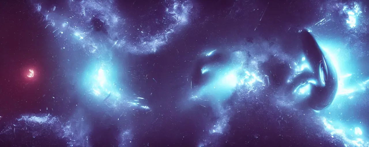 Image similar to a dark epic swirling galaxy, space scene, dark scifi, unreal engine, octane render, volumetric lighting